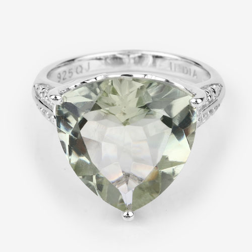 8.08 Carat Genuine Green Amethyst and White Topaz .925 Sterling Silver Ring