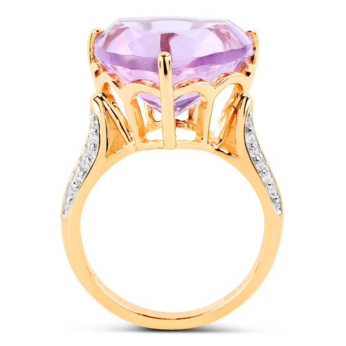 14K Yellow Gold Plated 10.44 Carat Genuine Pink Amethyst and White Topaz .925 Sterling Silver Ring