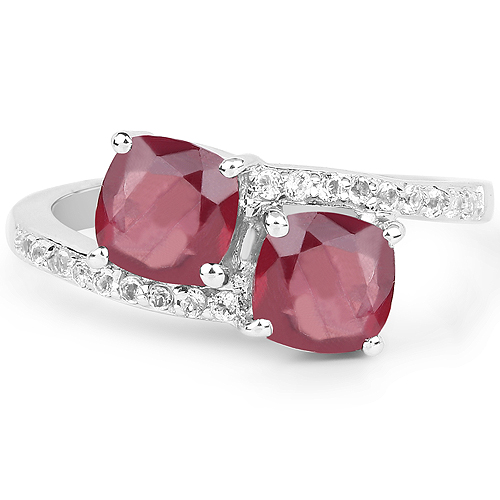 2.38 Carat Glass Filled Ruby and White Topaz .925 Sterling Silver Ring