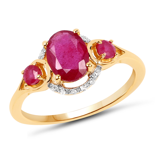 14K Yellow Gold Plated 1.92 Carat Genuine Glass Filled Ruby & White Topaz .925 Sterling Silver Ring