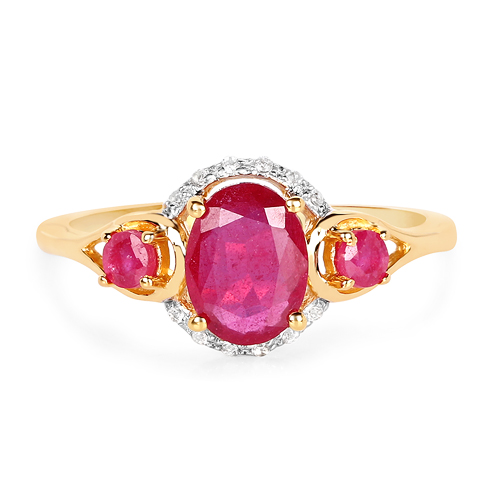 14K Yellow Gold Plated 1.92 Carat Genuine Glass Filled Ruby & White Topaz .925 Sterling Silver Ring