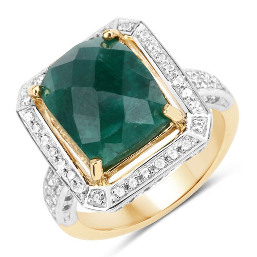 Emerald-5.18 Carat Dyed Emerald and White Topaz .925 Sterling Silver Ring