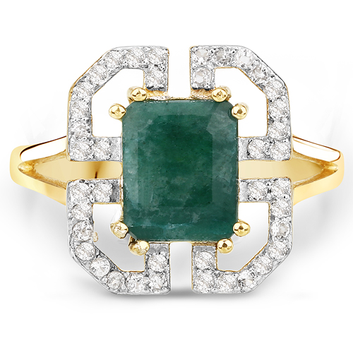 2.55 Carat Dyed Emerald and White Topaz .925 Sterling Silver Ring