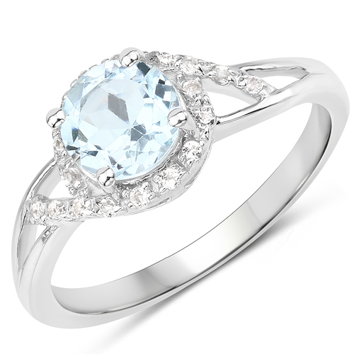 Rings-1.66 Carat Genuine Blue Topaz and White Topaz .925 Sterling Silver Ring