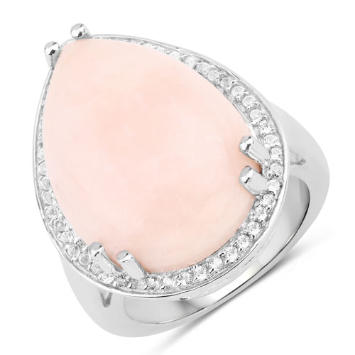 12.25 Carat Genuine Pink Opal and White Topaz .925 Sterling Silver Ring