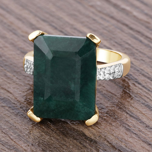 7.64 Carat Dyed Emerald and White Diamond .925 Sterling Silver Ring