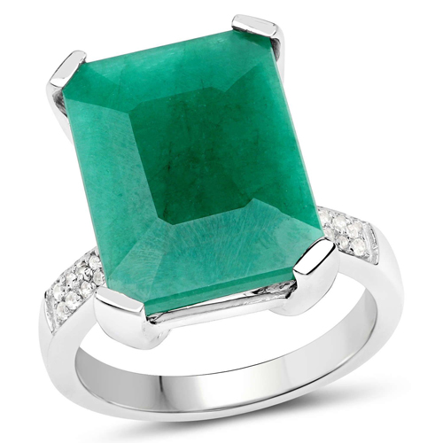 Emerald-7.66 Carat Dyed Emerald And White Topaz .925 Sterling Silver Ring