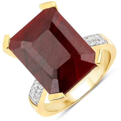 Ruby-11.66 Carat Dyed Ruby and White Topaz .925 Sterling Silver Ring