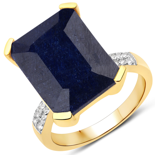 Sapphire-12.96 Carat Dyed Sapphire and White Topaz .925 Sterling Silver Ring