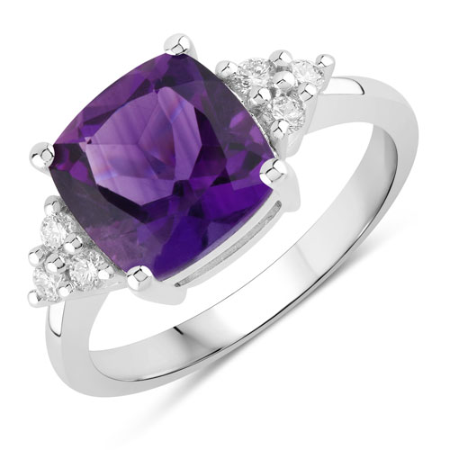Amethyst-2.81 Carat Genuine Amethyst and Lab Grown Diamond .925 Sterling Silver Ring