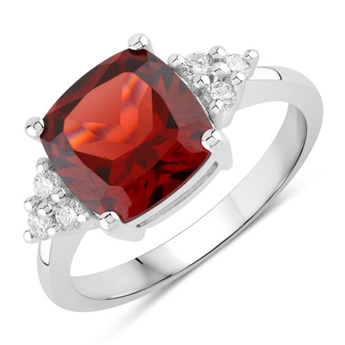 Garnet-3.71 Carat Genuine Mozambique Garnet and Lab Grown Diamond .925 Sterling Silver Ring