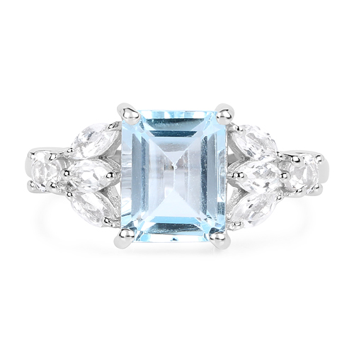 3.38 Carat Genuine Blue Topaz & White Topaz .925 Sterling Silver Ring