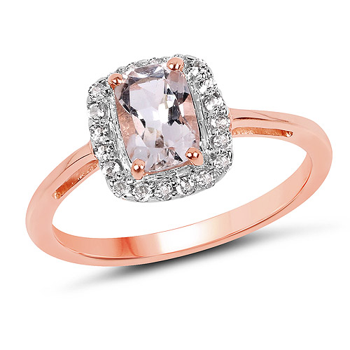 Rings-14K Rose Gold Plated 1.05 Carat Genuine Morganite and White Topaz .925 Sterling Silver Ring