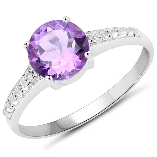 Amethyst-1.33 Carat Genuine Amethyst and White Topaz .925 Sterling Silver Ring