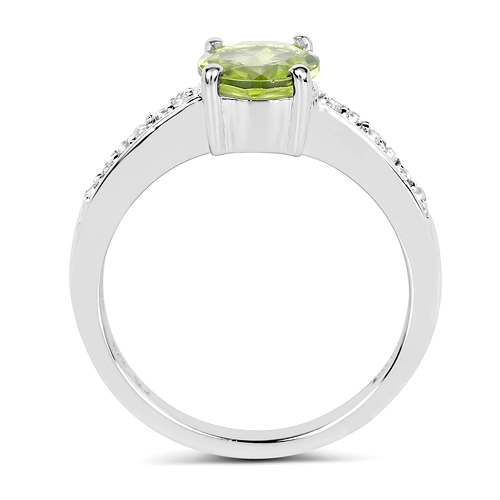 1.43 Carat Genuine Peridot and White Topaz .925 Sterling Silver Ring