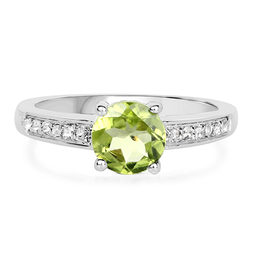 1.43 Carat Genuine Peridot and White Topaz .925 Sterling Silver Ring