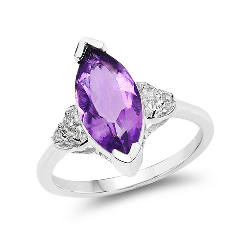 Amethyst-2.66 Carat Genuine Amethyst and White Topaz .925 Sterling Silver Ring