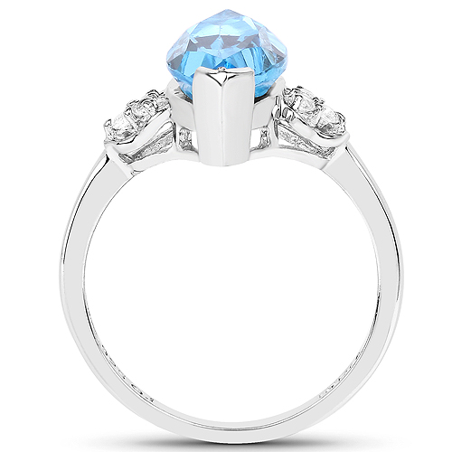 3.78 Carat Genuine Swiss Blue Topaz and White Topaz .925 Sterling Silver Ring