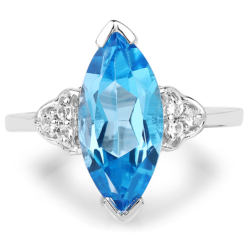 3.78 Carat Genuine Swiss Blue Topaz and White Topaz .925 Sterling Silver Ring