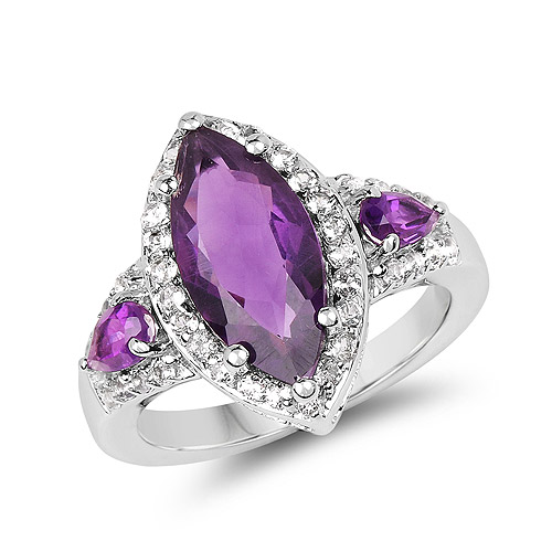 Amethyst-3.85 Carat Genuine Amethyst and White Topaz .925 Sterling Silver Ring