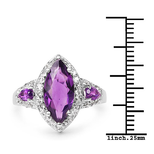 3.85 Carat Genuine Amethyst and White Topaz .925 Sterling Silver Ring