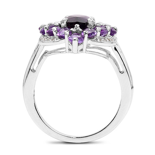 4.87 Carat Genuine Amethyst and White Topaz .925 Sterling Silver Ring