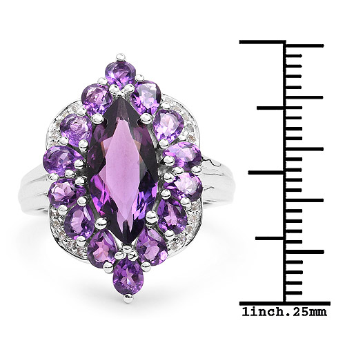 4.87 Carat Genuine Amethyst and White Topaz .925 Sterling Silver Ring