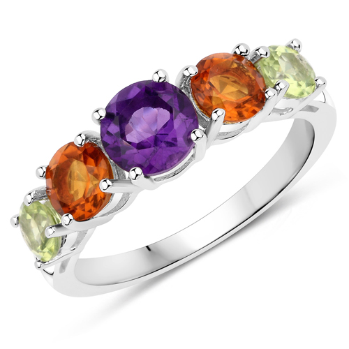 2.11 Carat Genuine Amethyst, Citrine and Peridot .925 Sterling Silver Ring