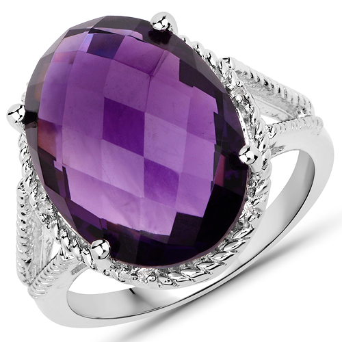 Amethyst-10.97 Carat Genuine Amethyst and White Topaz .925 Sterling Silver Ring