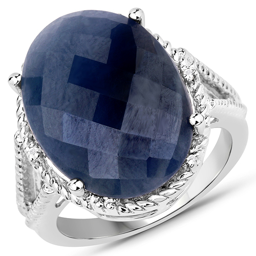 Sapphire-12.18 Carat Genuine Blue Sapphire and White Topaz .925 Sterling Silver Ring