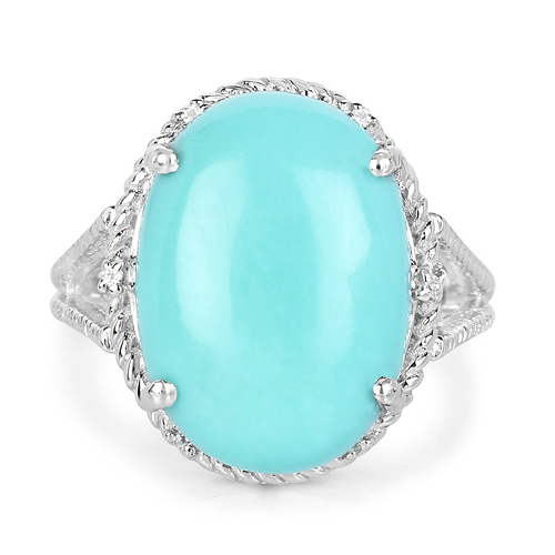 9.53 Carat Genuine Turquoise & White Topaz .925 Sterling Silver Ring