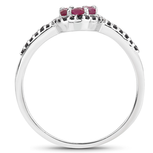 0.69 Carat Genuine Ruby and Black Spinel .925 Sterling Silver Ring