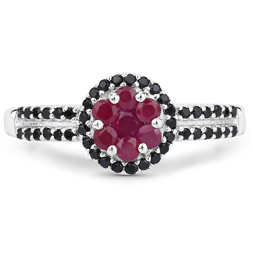 0.69 Carat Genuine Ruby and Black Spinel .925 Sterling Silver Ring