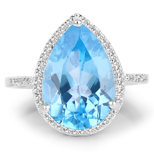 6.76 Carat Genuine Swiss Blue Topaz and White Topaz .925 Sterling Silver Ring