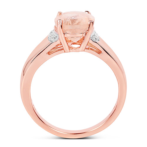 14K Rose Gold Plated 2.60 Carat Genuine Morganite and White Topaz .925 Sterling Silver Ring