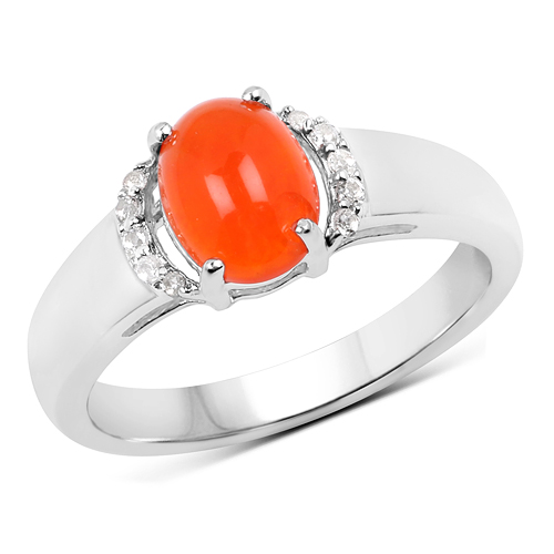 Opal-0.90 Carat Dyed Orange Opal and White Topaz .925 Sterling Silver Ring