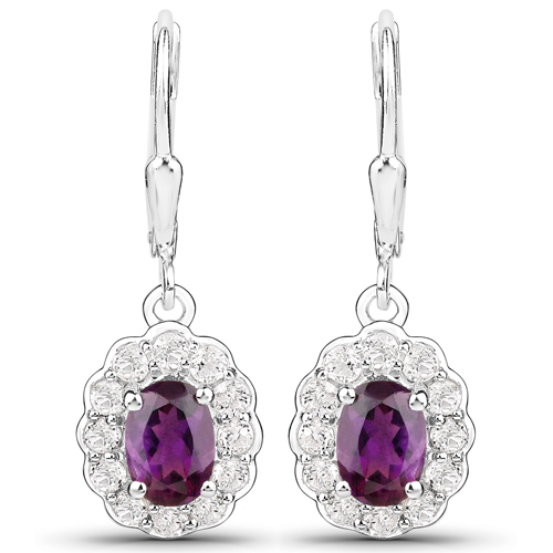 7.44 Carat Genuine Amethyst and White Topaz .925 Sterling Silver 3 Piece Jewelry Set (Ring, Earrings, and Pendant w/ Chain)