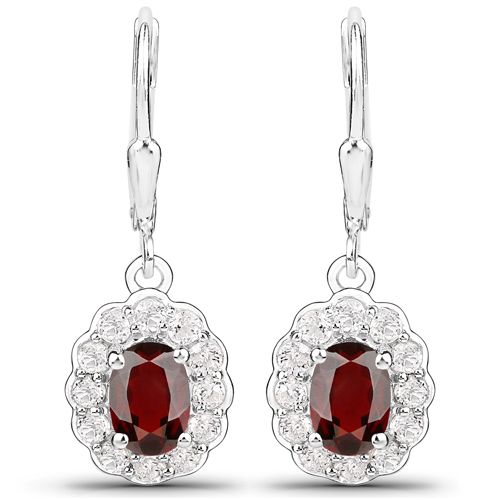 8.34 Carat Genuine Garnet and White Topaz .925 Sterling Silver 3 Piece Jewelry Set (Ring, Earrings, and Pendant w/ Chain)