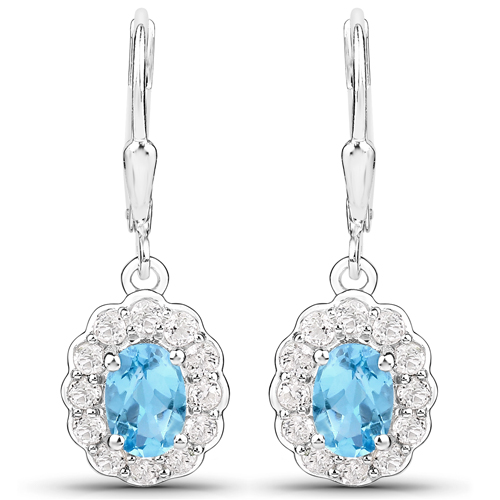 8.54 Carat Genuine Swiss Blue Topaz and White Topaz .925 Sterling Silver 3 Piece Jewelry Set (Ring, Earrings, and Pendant w/ Chain)