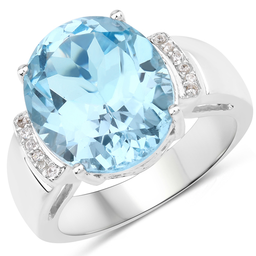 Rings-8.36 Carat Genuine Blue Topaz and White Zircon .925 Sterling Silver Ring