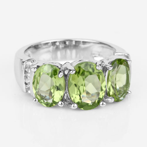 4.14 Carat Genuine Peridot and White Topaz .925 Sterling Silver Ring