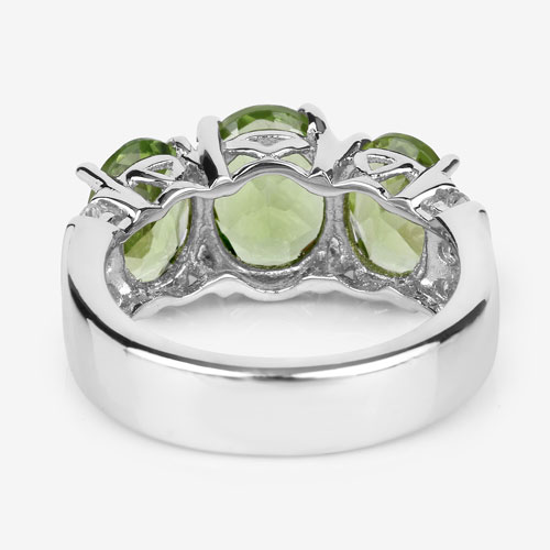 4.14 Carat Genuine Peridot and White Topaz .925 Sterling Silver Ring