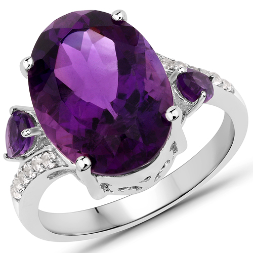Amethyst-5.32 Carat Genuine Amethyst and White Topaz .925 Sterling Silver Ring