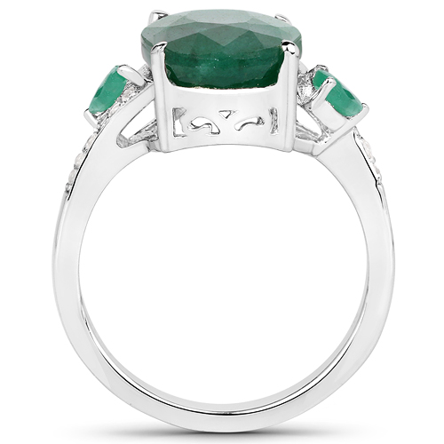 6.55 Carat Dyed Emerald, Emerald and White Topaz .925 Sterling Silver Ring