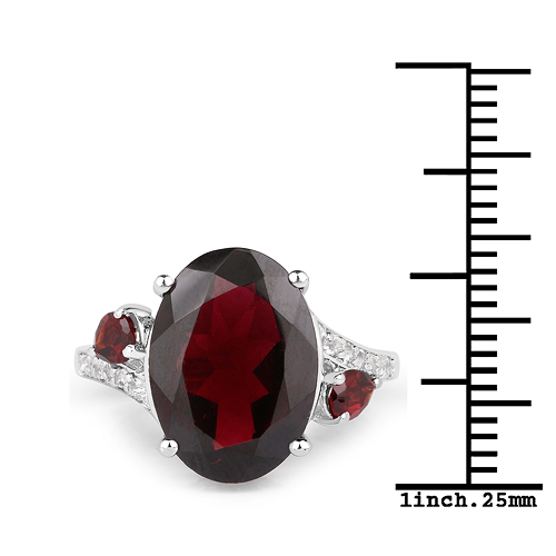 6.23 Carat Genuine Garnet and White Topaz .925 Sterling Silver Ring