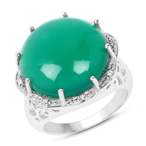18.19 Carat Genuine Green Onyx and White Topaz .925 Sterling Silver Ring