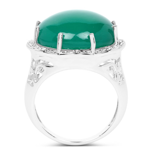 18.19 Carat Genuine Green Onyx and White Topaz .925 Sterling Silver Ring