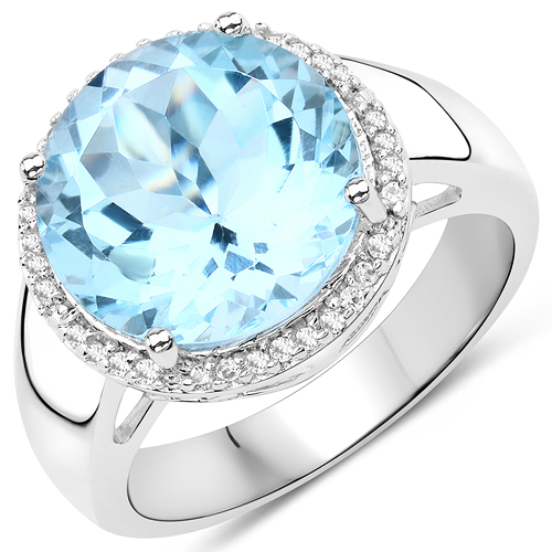 Rings-6.88 Carat Genuine Blue Topaz and White Topaz .925 Sterling Silver Ring