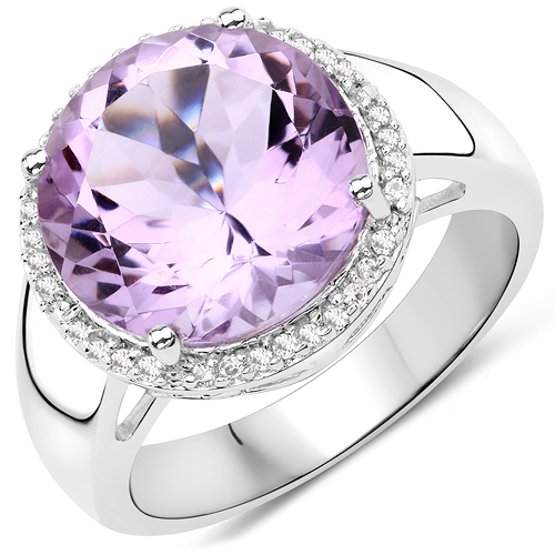 Amethyst-6.18 Carat Genuine Pink Amethyst and White Topaz .925 Sterling Silver Ring
