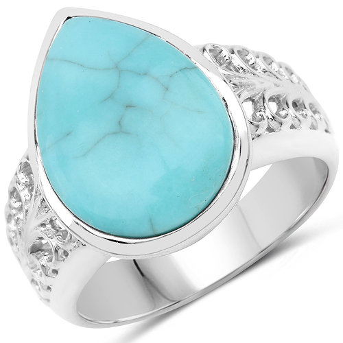 Rings-6.00 Carat Genuine Turquoise .925 Sterling Silver Ring